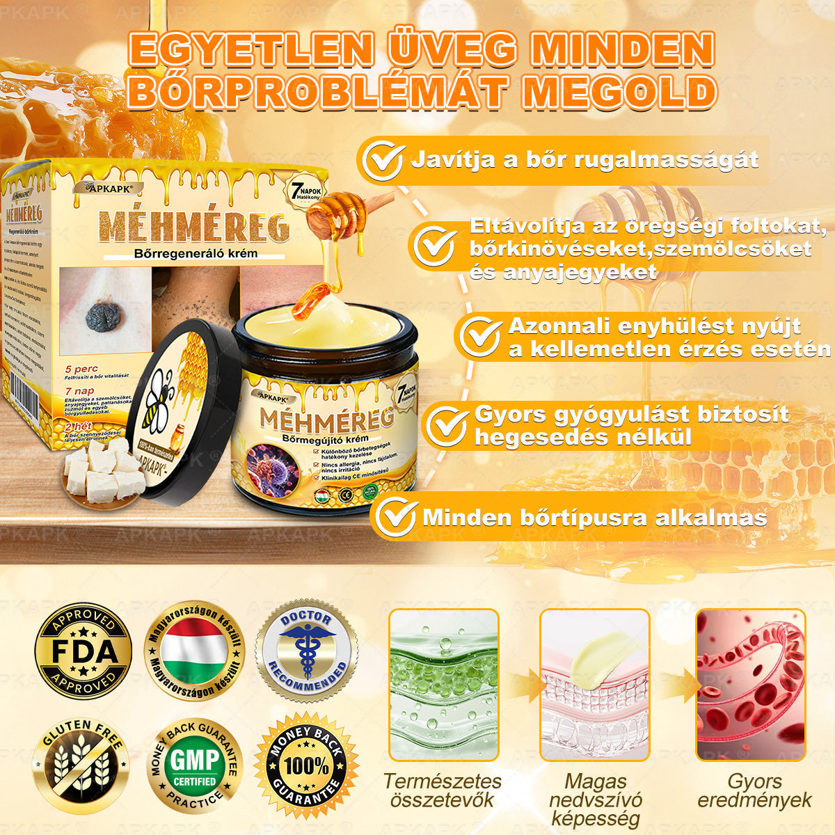 🔥 APKAPK® Méhméreg Bőr Helyreállító Krém 🔥 Magyar fejlesztés, magyarországi gyártás és szállítás
